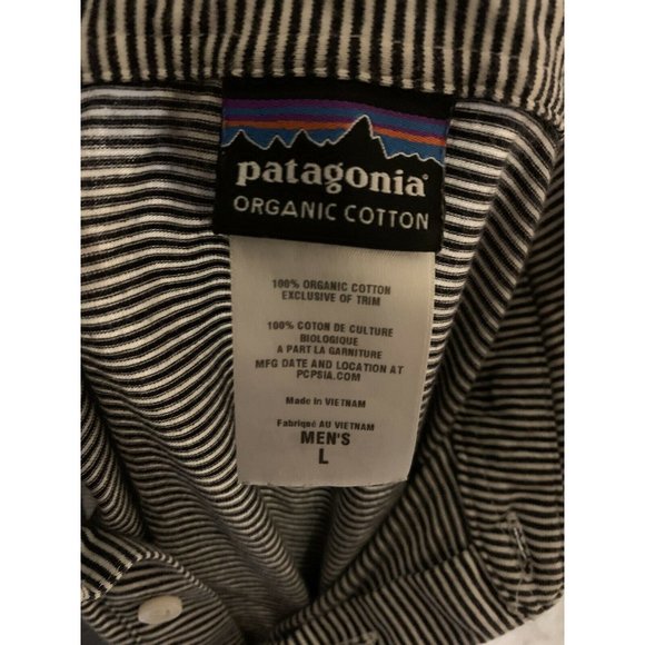 PATAGONIA Mens Short Sleeve Shirt Golf Polo Organic Cotton Striped Black Size L - Picture 4 of 4